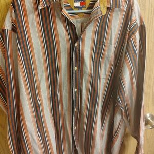 Tommy Hilfiger Men's Striped Shirt - Orange and Blue